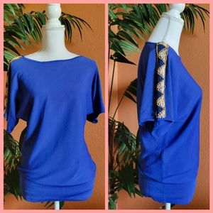 3/$25 Joseph A Royal Blue Beaded Top Short Sleeve Medium